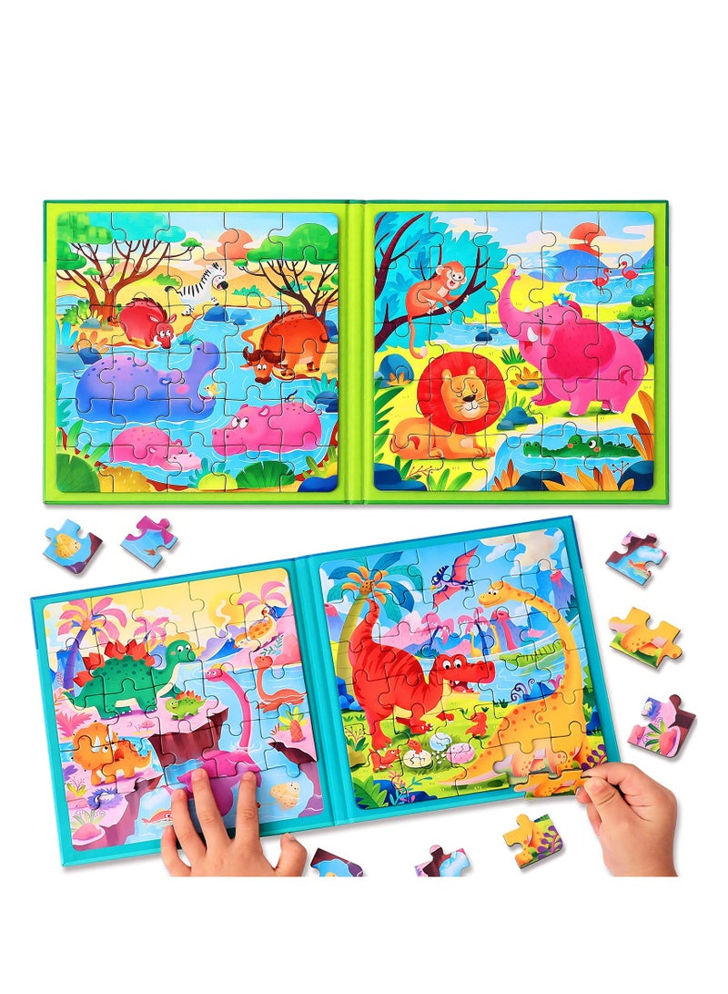 Magnetic Puzzles for Kids Ages 3-5, Two-Book Set, 110 Pieces Dinosaur Animal Theme Travel Toddler Puzzles, Preschool Learning Activities Toddler Toys for 3 4 5 6 Year Old Boys Girls - Image 1